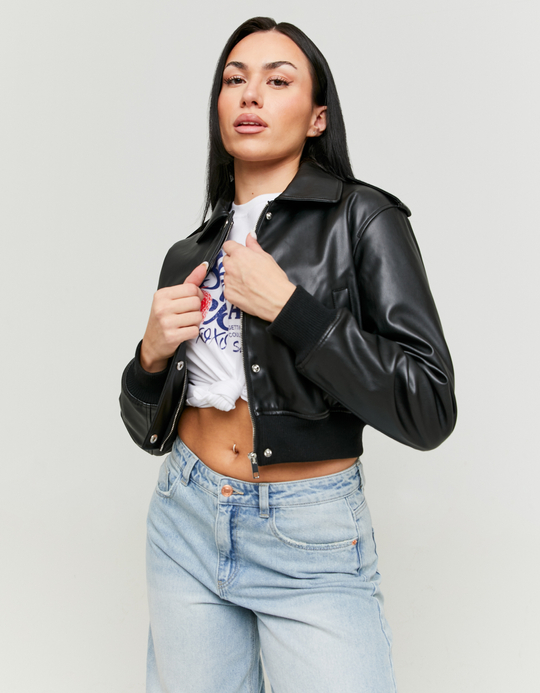 TALLY WEiJL, Giacca Bomber in Finta Pelle Nera for Women
