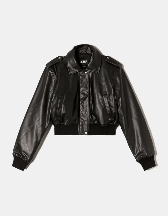 TALLY WEiJL, Veste Bomber Noire en Similicuir for Women