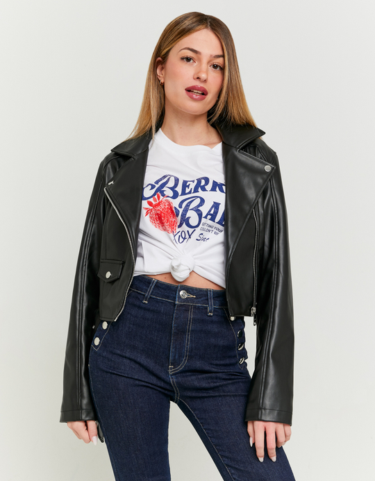 TALLY WEiJL, Black Faux Leather Biker Jacket for Women