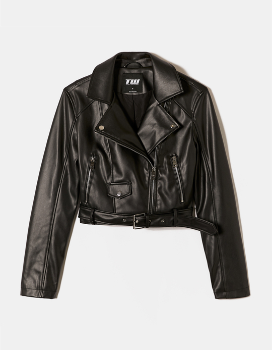 TALLY WEiJL, Black Faux Leather Biker Jacket for Women