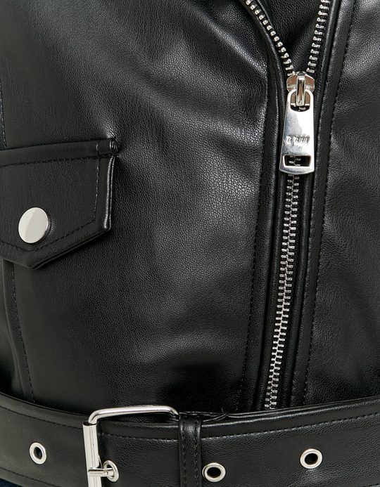 TALLY WEiJL, Black Faux Leather Biker Jacket for Women