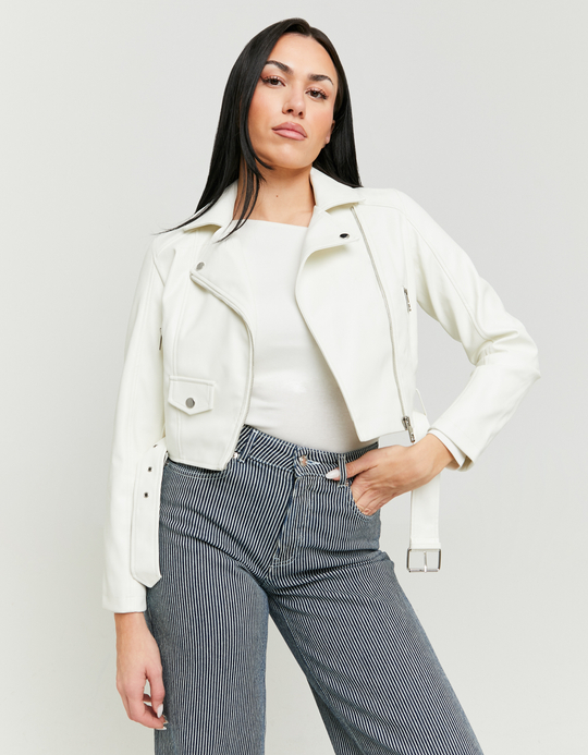 TALLY WEiJL, Giacca Biker in Finta Pelle Bianca for Women