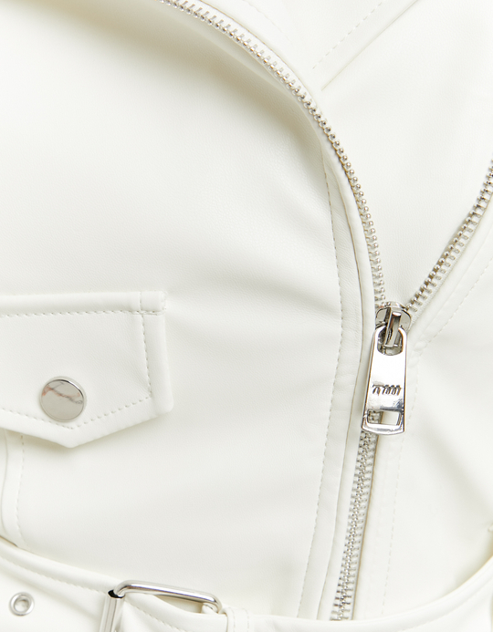 TALLY WEiJL, Off-White Faux Leather Biker Jacket for Women