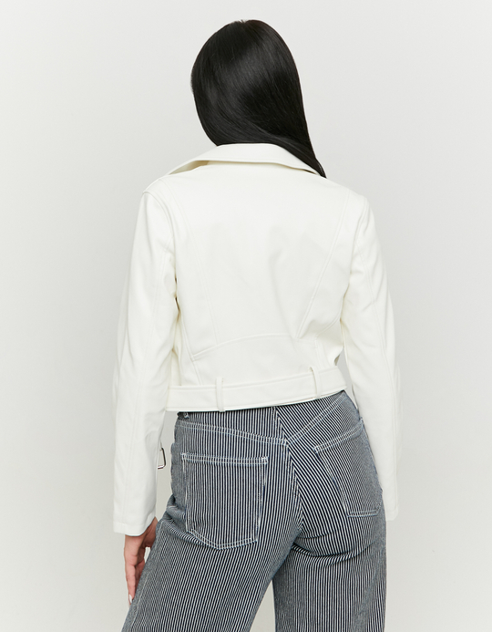 TALLY WEiJL, Off-White Faux Leather Biker Jacket for Women