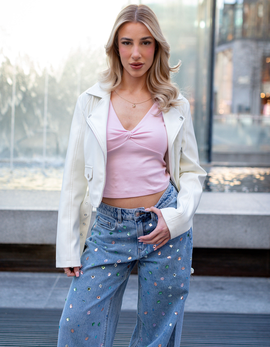 TALLY WEiJL, Giacca Biker in Finta Pelle Bianca for Women