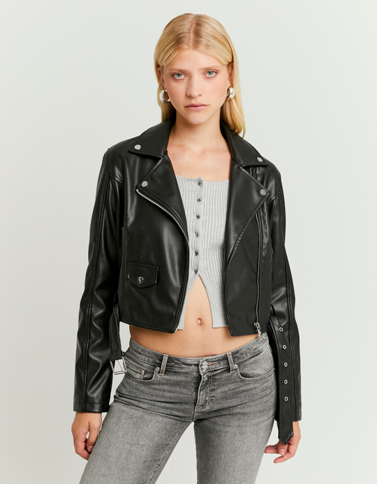 TALLY WEiJL, Black Faux Leather Biker Jacket for Women