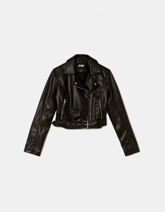 TALLY WEiJL, Black Faux Leather Biker Jacket for Women