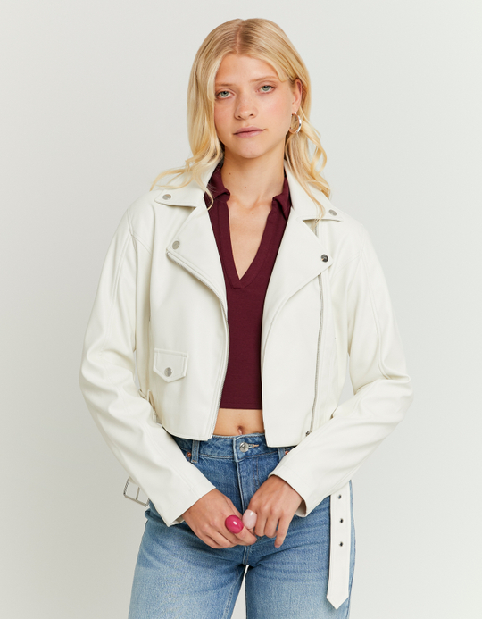TALLY WEiJL, White Faux Leather Biker Jacket for Women