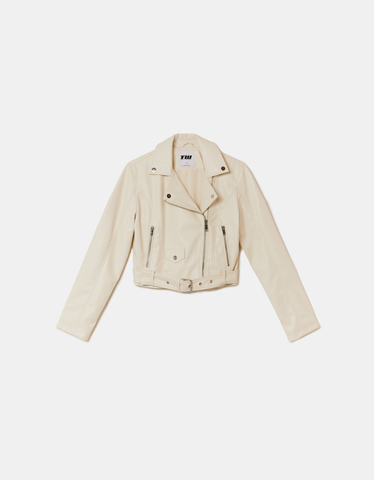 TALLY WEiJL, Giacca Biker in Similpelle Bianca for Women