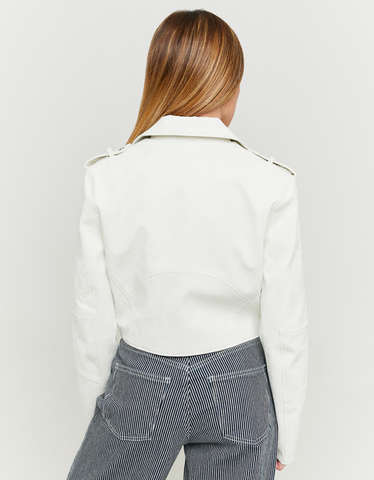 TALLY WEiJL, White Faux Leather Biker Jacket Snake Texture for Women