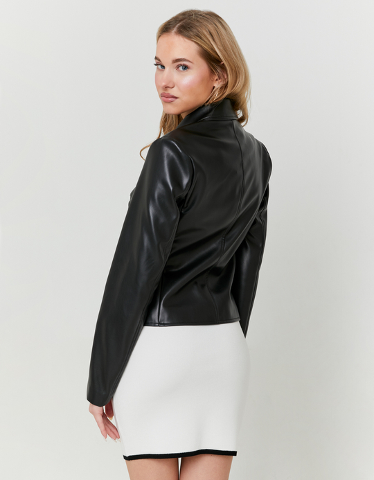 TALLY WEiJL, Black Faux Leather Zipped Blazer for Women