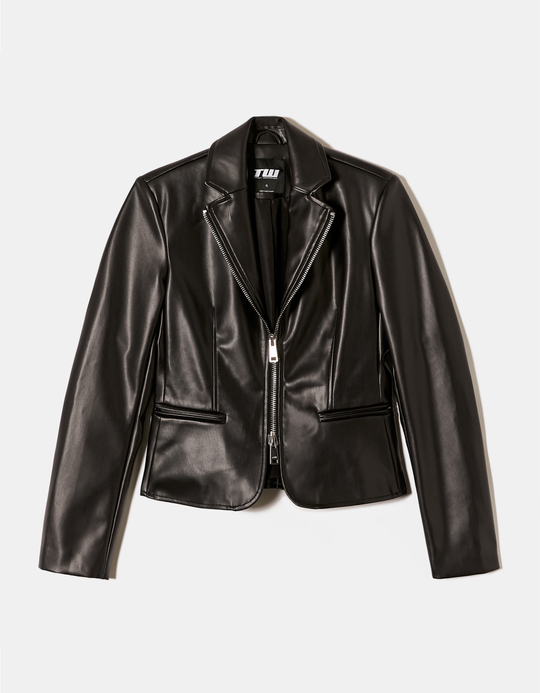 TALLY WEiJL, Black Faux Leather Zipped Blazer for Women