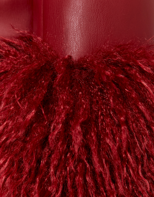 TALLY WEiJL, Red Faux Leather Jacket with Faux Fur for Women