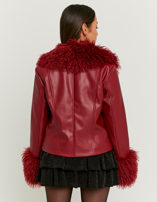 TALLY WEiJL, Red Faux Leather Jacket with Faux Fur for Women