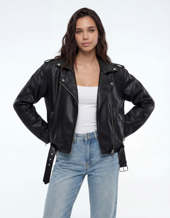 TALLY WEiJL, Black Faux Leather Biker Jacket for Women