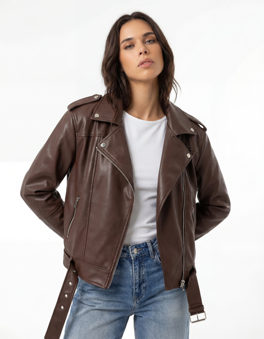 TALLY WEiJL, Giacca biker marrone in similpelle for Women