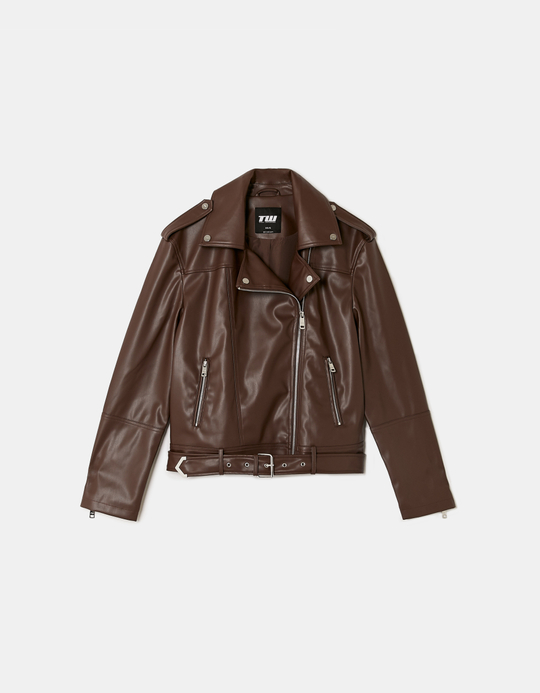 TALLY WEiJL, Braune Bikerjacke aus Kunstleder for Women
