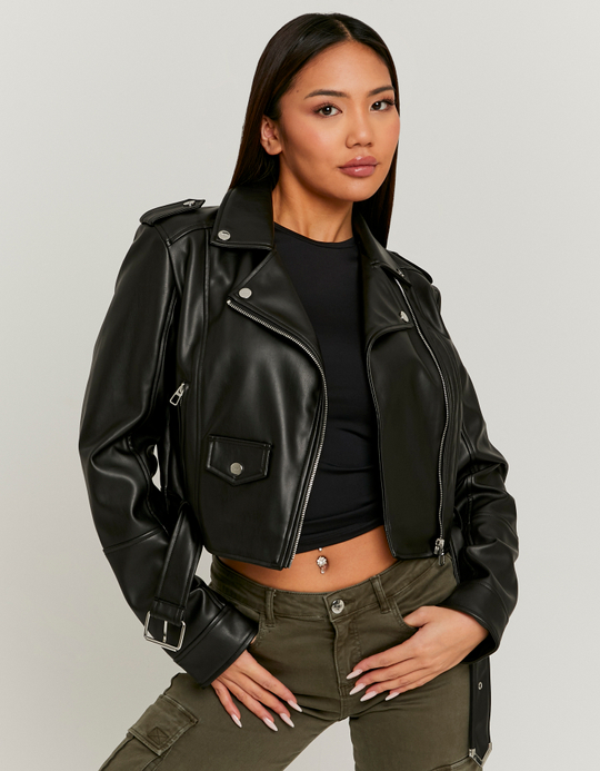 TALLY WEiJL, Black Faux Leather Biker Jacket for Women