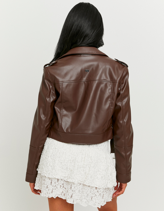 TALLY WEiJL, Brown Faux Leather Biker Jacket for Women