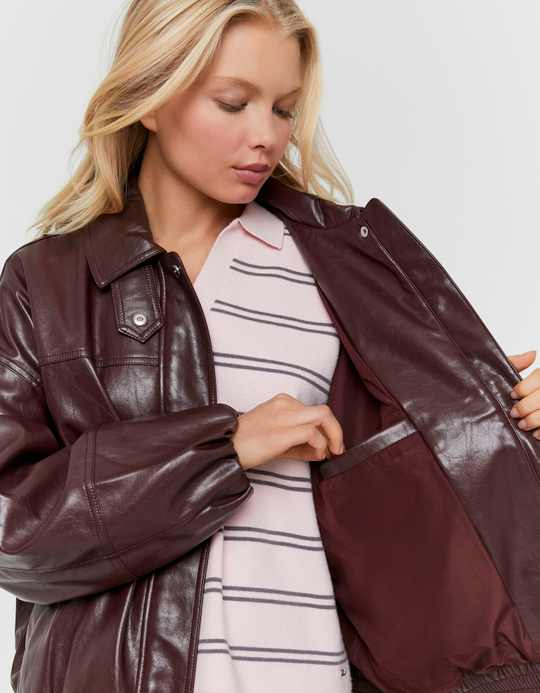 TALLY WEiJL, Veste Oversize en Similicuir Bordeaux for Women