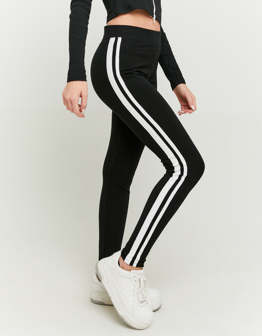 TALLY WEiJL, Black Knitted Leggings with Side Stripes for Women