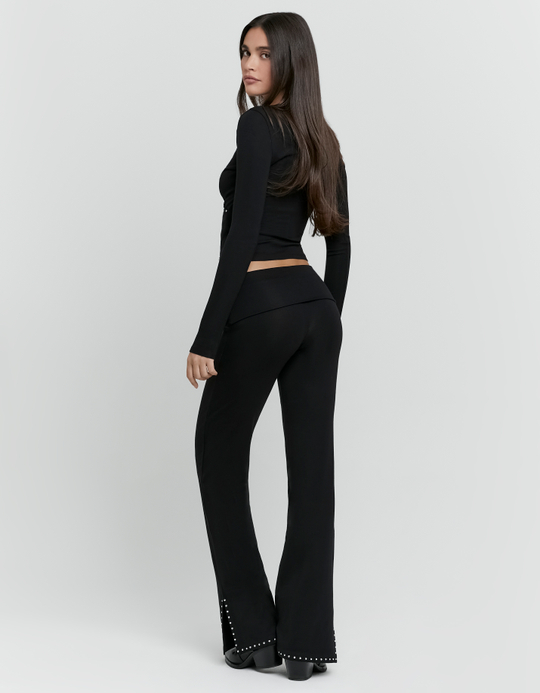 TALLY WEiJL, Black Flare Leggings with Studs for Women