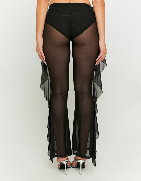 TALLY WEiJL, Black Mesh Leggings with Lateral Ruches for Women