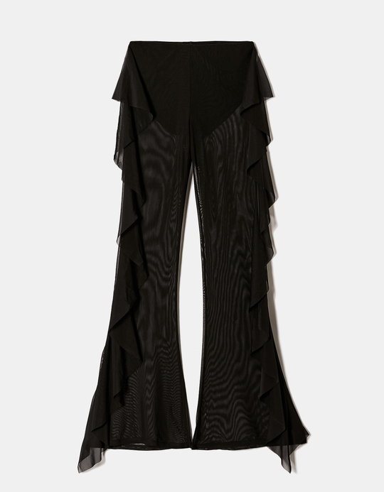 TALLY WEiJL, Black Mesh Leggings with Lateral Ruches for Women