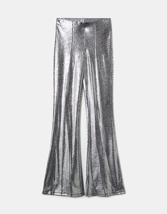 TALLY WEiJL, High Waist Graue Flare Leggings aus Samt for Women