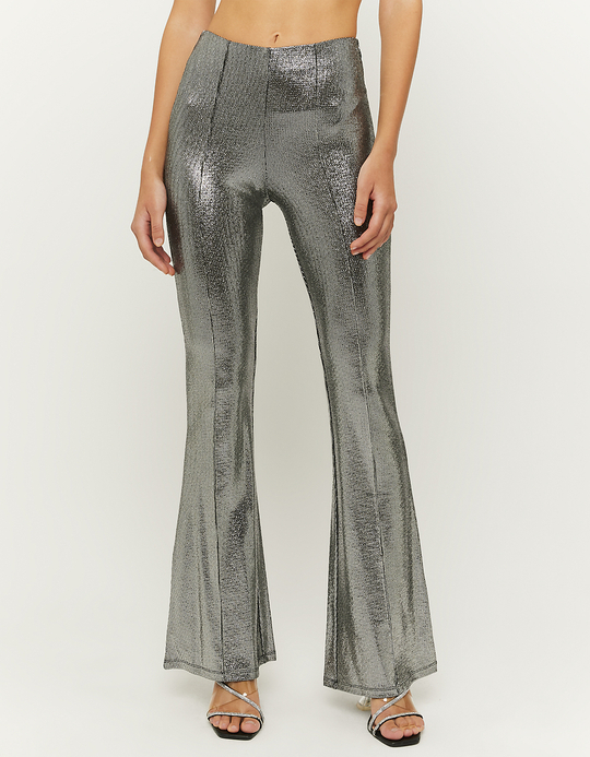 TALLY WEiJL, High Waist Graue Flare Leggings aus Samt for Women