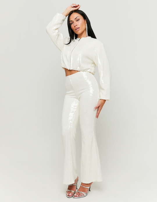 TALLY WEiJL, White Sequined Flare Leggings for Women