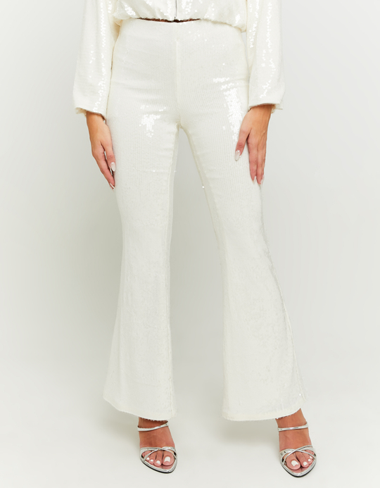 TALLY WEiJL, White Sequined Flare Leggings for Women