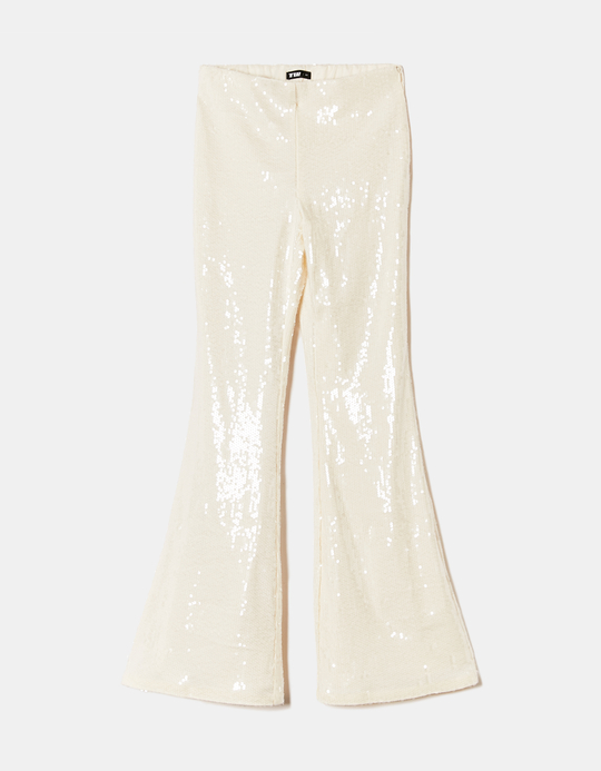TALLY WEiJL, White Sequined Flare Leggings for Women