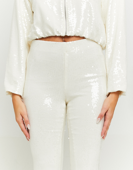TALLY WEiJL, White Sequined Flare Leggings for Women