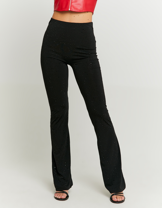 TALLY WEiJL, Legging Noir Flare Taille Mi-Haute avec Strass for Women