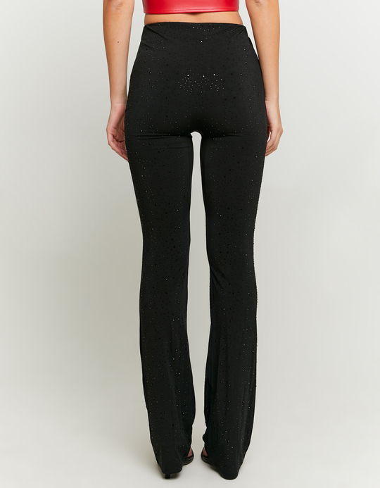 TALLY WEiJL, Legging Noir Flare Taille Mi-Haute avec Strass for Women