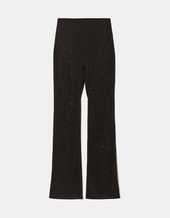 TALLY WEiJL, Legging Noir Flare Taille Mi-Haute avec Strass for Women