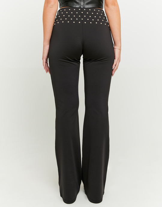TALLY WEiJL, Legging Noir Flare Taille Mi-Haute avec Clous for Women