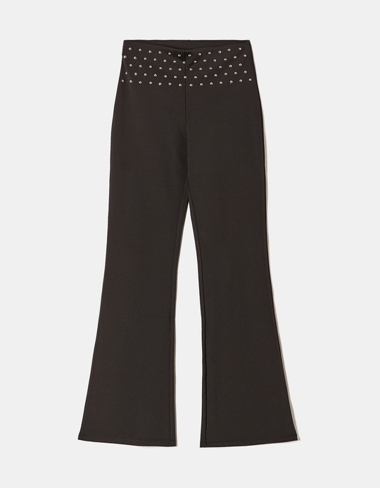 TALLY WEiJL, Legging Noir Flare Taille Mi-Haute avec Clous for Women