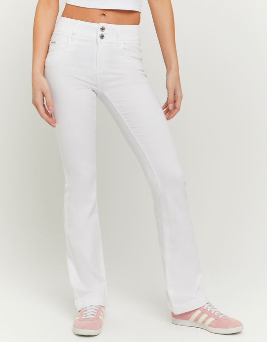 TALLY WEiJL, White Mid Waist Bootcut Trousers for Women