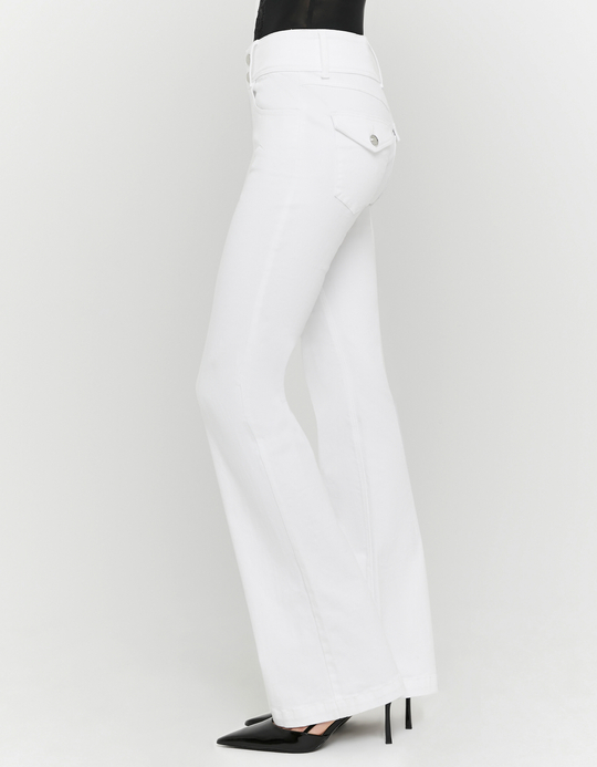 TALLY WEiJL, White Mid Waist Bootcut Trousers for Women