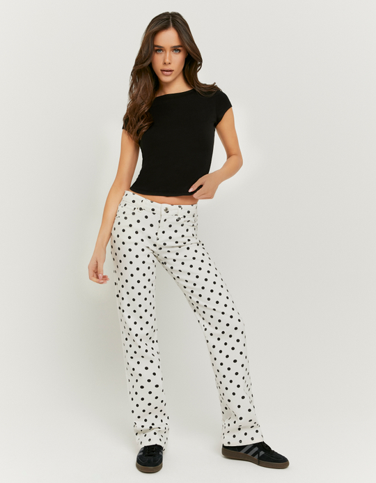 TALLY WEiJL, White Polka Dot Straight-Leg Trousers for Women