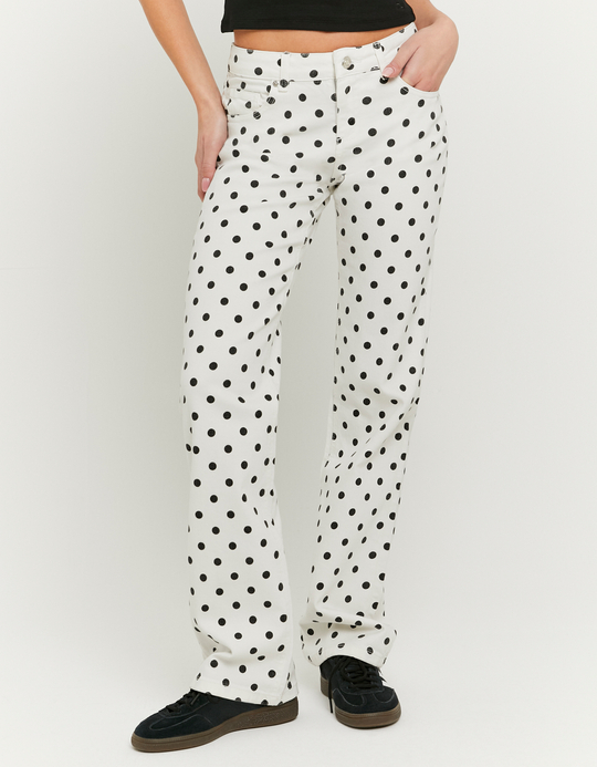 TALLY WEiJL, White Polka Dot Straight-Leg Trousers for Women