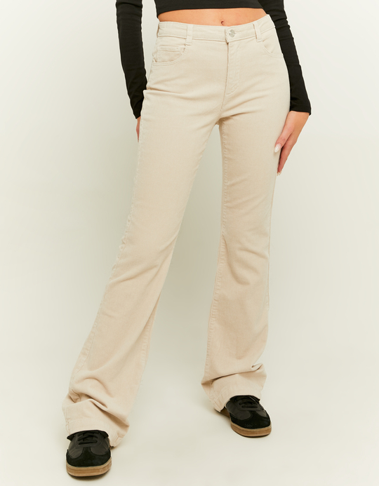 TALLY WEiJL, Pantalon Bootcut Beige en Velours Côtelé for Women