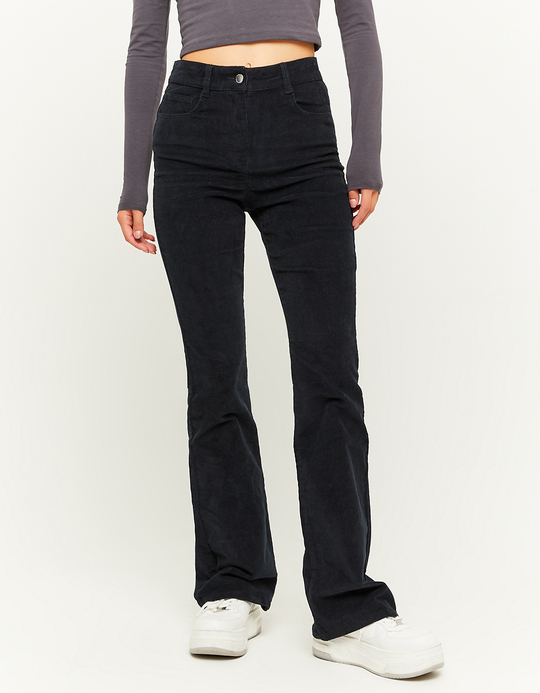 TALLY WEiJL, Pantalon Taille Haute en Velours Côtelé Noir for Women