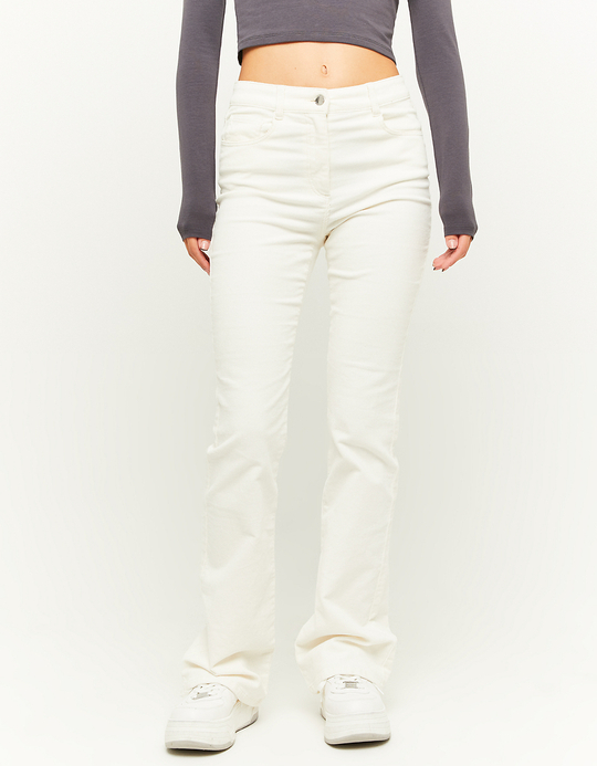 TALLY WEiJL, Pantalon Taille Haute en Velours Côtelé Blanc for Women