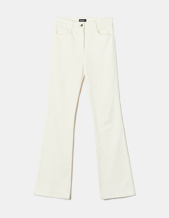TALLY WEiJL, Pantalon Taille Haute en Velours Côtelé Blanc for Women