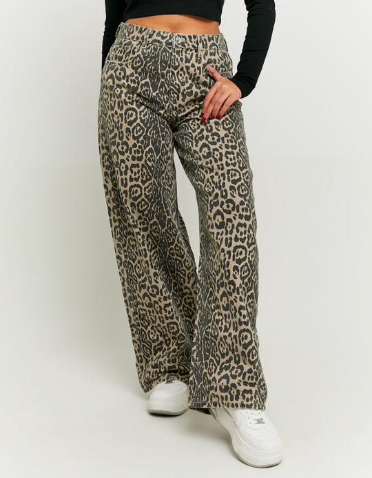 TALLY WEiJL, Mid Waist Leo Print Baggy Jeans for Women
