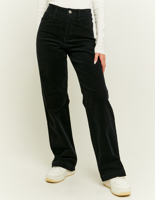 TALLY WEiJL, Pantalone Wide Leg Nero in Velluto a Coste for Women