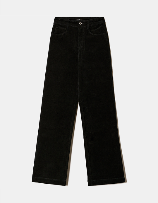 TALLY WEiJL, Pantalon Wide Leg Noir en Velours Côtelé for Women